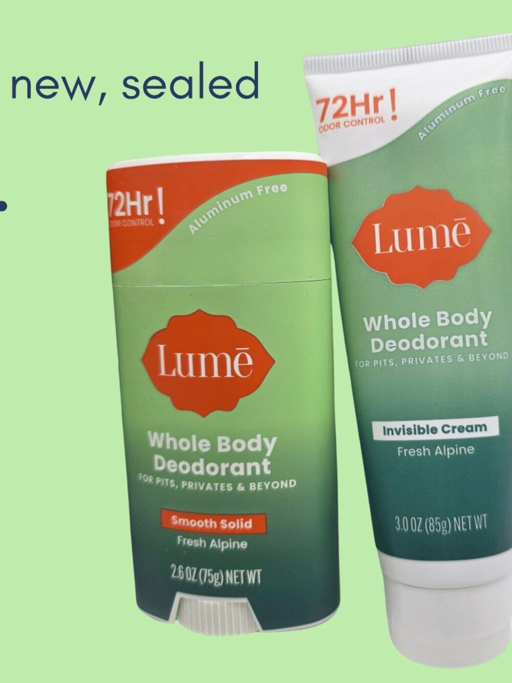 New Sealed Lume Deodorant Set - Cream and Stick  Alpine Fresh